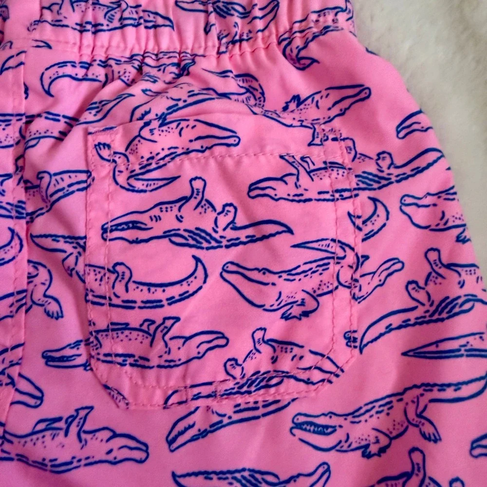 Old Navy Sz 4T Pink Alligator Print Swim Trunks Boys Toddler Drawstring Waist